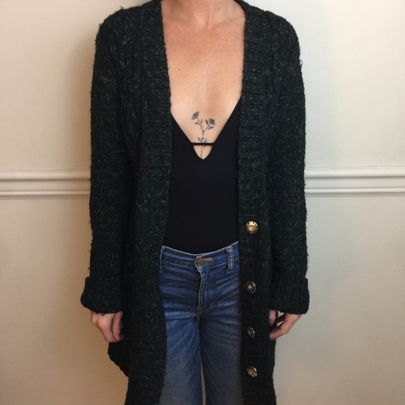 Elizabeth and James Sweaters - Elizabeth and James Green Wool Leather Cardigan